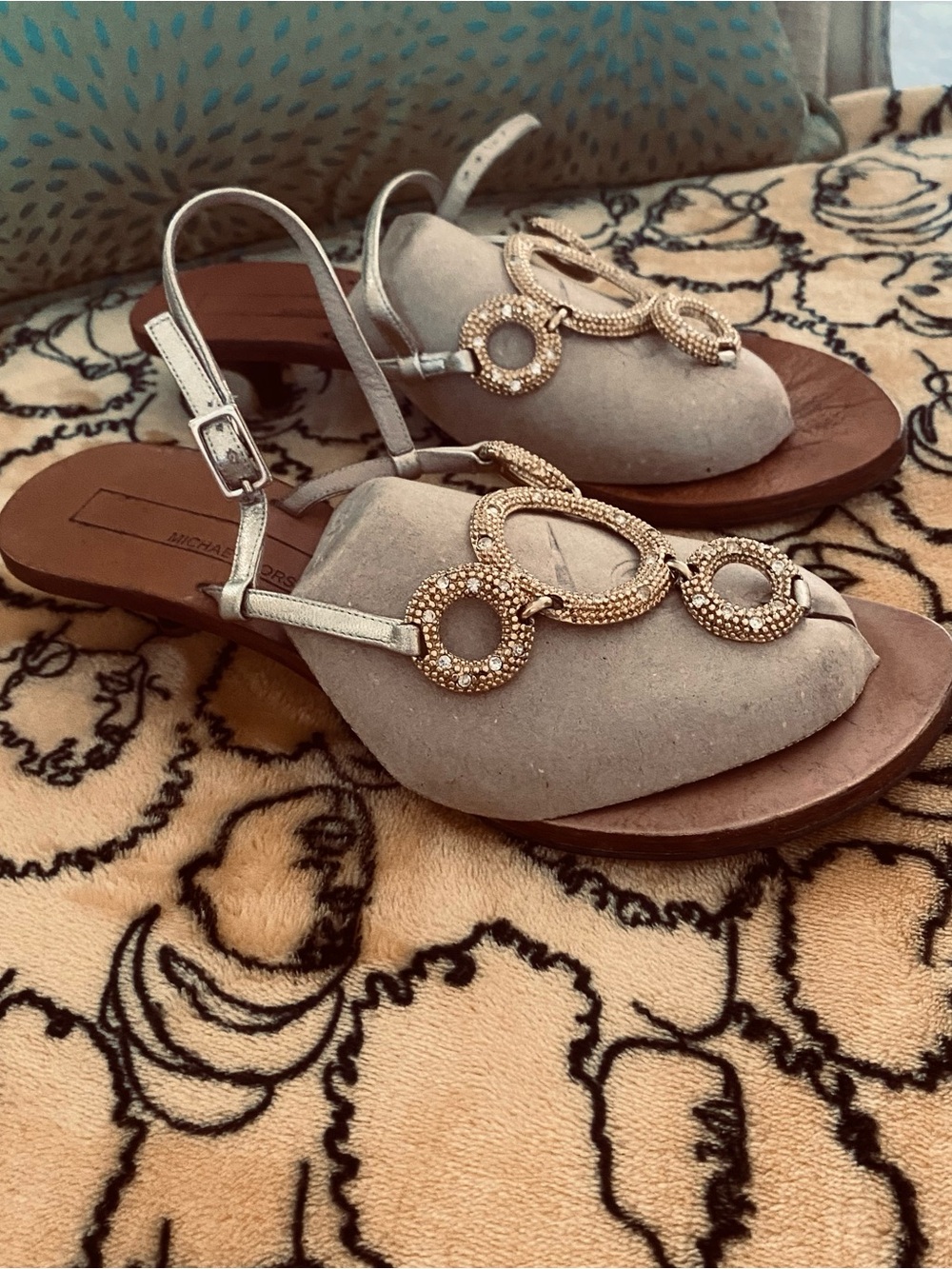 Michael Kors shoes Metallic Gold Ring-Embellished T-Strap Sandals - Picture 4 of 13